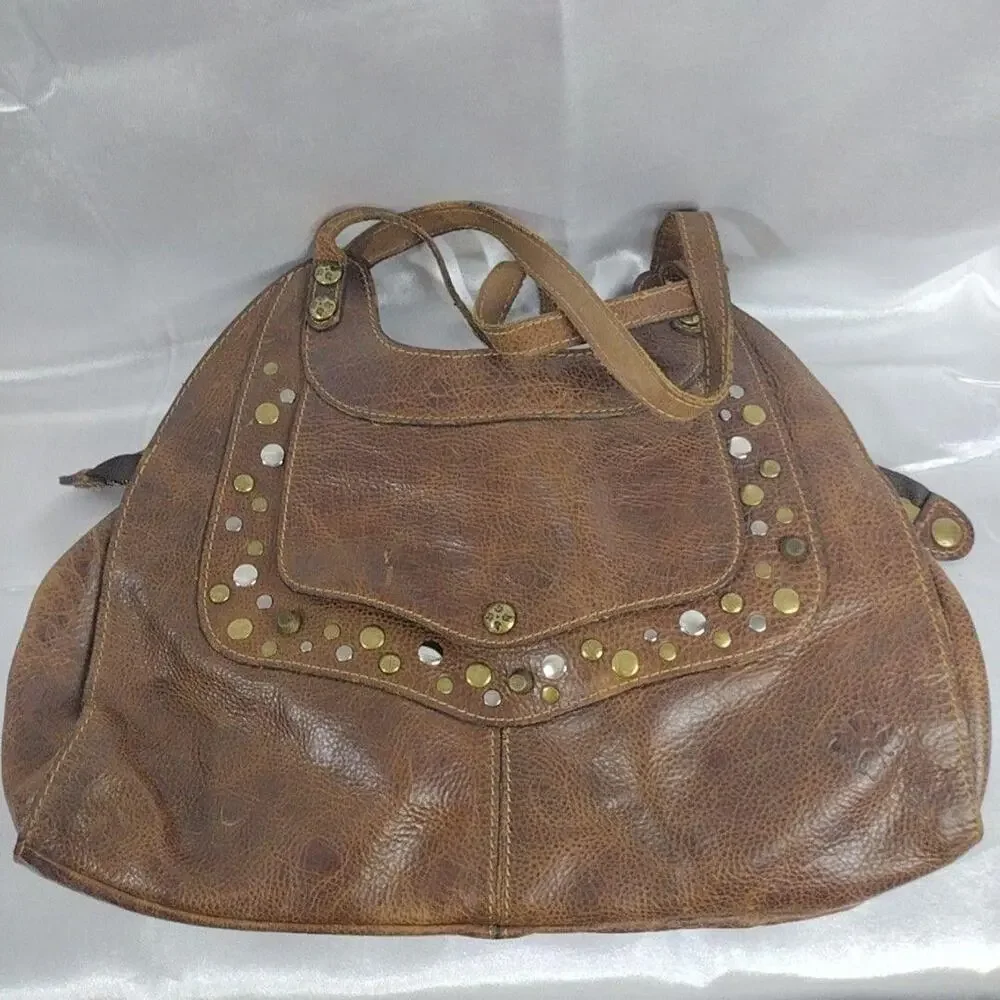 Patricia Nash Hobo Bag Womens Large Brown Studded Leather Shoulder Purse